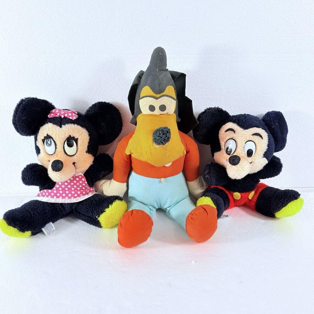 Vintage Disney 1950's Mickey Mouse Minnie Mouse & Goofy Plush Stuffed Animals